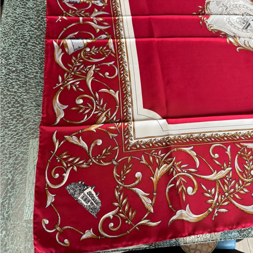 Hampton hall Red Decorative Silk-Style Scarf with red and White‎ Scroll Motif - Picture 3 of 6